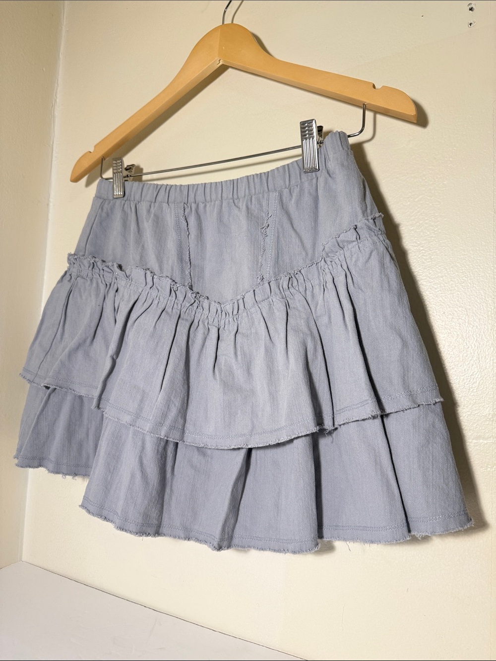 Tiered Light Blue Ruffle Mini Skirt